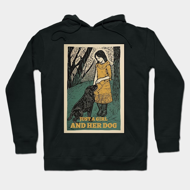 Just a girl and her dog, vintage, retro illustration Hoodie by One Eyed Cat Design